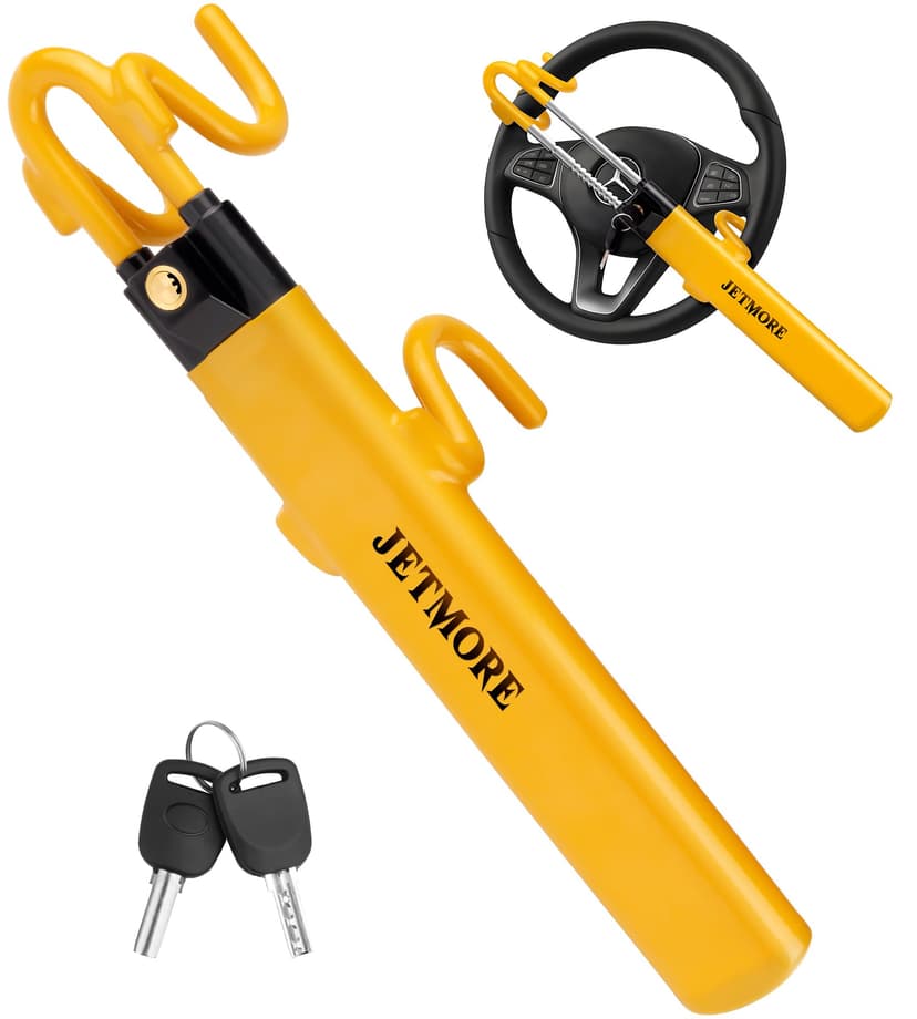 JETMORE Steering Wheel Lock with Keys Adjustable Wheel Locks for Anti Theft | Double Hook Car Steering Wheel Lock Anti-Theft Device for Car Security & Theft Protection Car Accessories for Men Car Lock