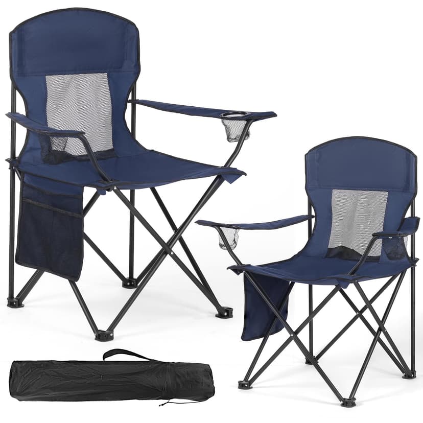 WEIDIORME 2 Pack Lightweight Camping Chairs for Adults & Teens, Capacity Foldable Portable Chairs with Carry Bag, Compact Design for Camping, Beach, Picnics, and Outdoor Events