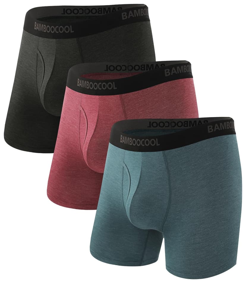 BAMBOO COOL Men's Underwear Breathable Boxer Briefs with Fly Moisture-Wicking Lightweight Underwear 7-Pack