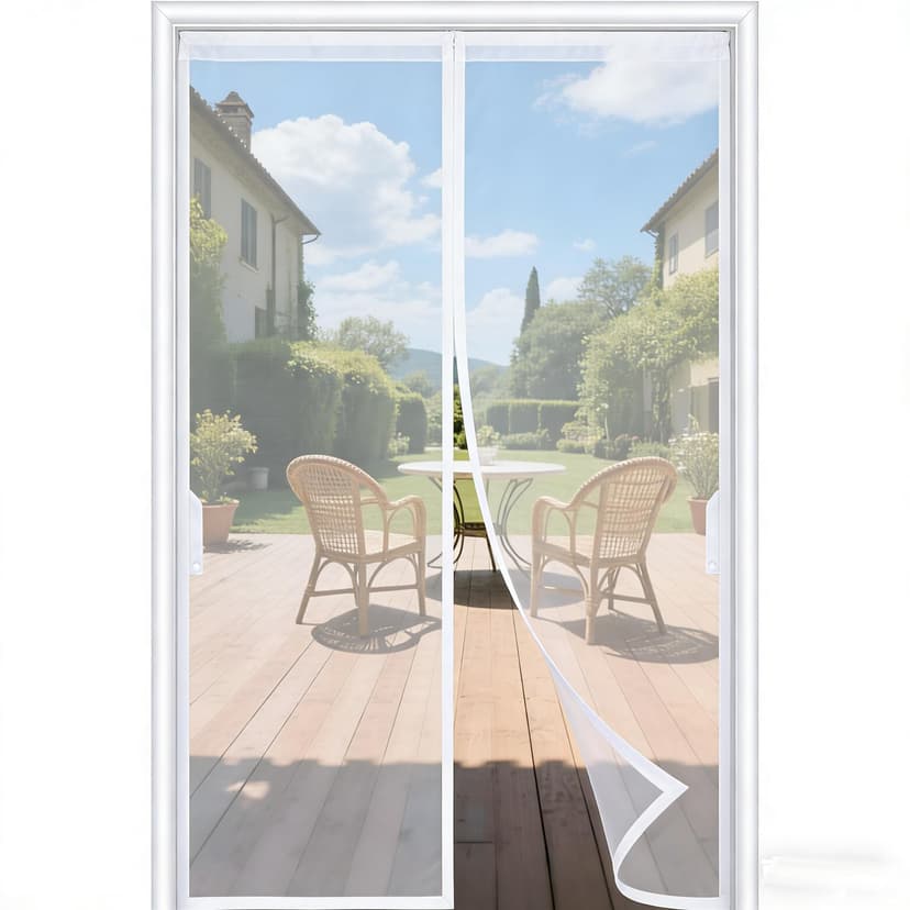 FEGO White Magnetic Screen Door Fit Door Size:32"x82", Screen Itself Size 34"x83", Enjoy Breeze, Hands Free, Reinforced Fiberglass Mesh Anti-Tearing, Pet & Kid Friendly, Strong Magnets for Patio/Front
