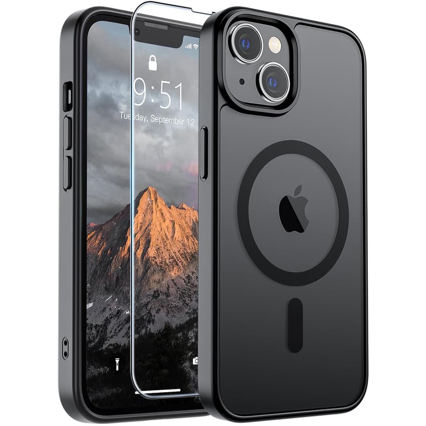 SUPFINE Magnetic for iPhone 13 Case/iPhone 14 Case Black | With Screen Protector, Translucent Matte, Compatible with MagSafe, Military Grade Drop Proof, Rugged Shockproof Protective