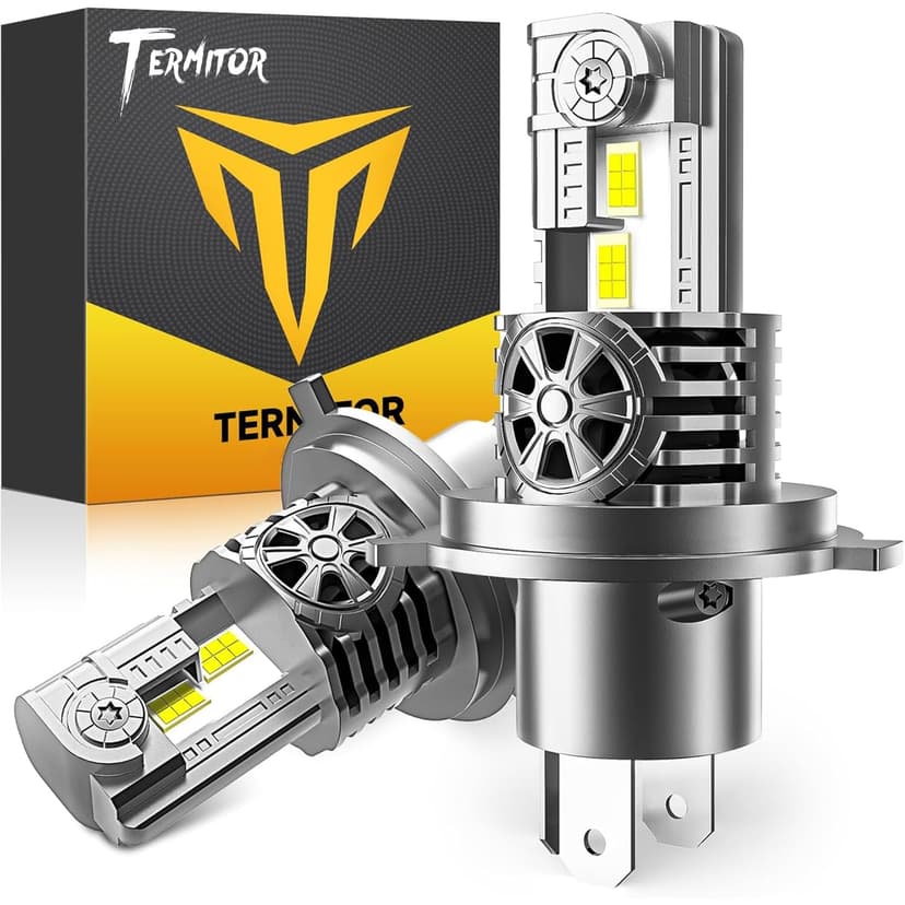 Termitor Upgraded H4/9003 Light bulb Hi/Low Beam, 50000LM 10X Super Brighter, 6500K Cool White, HB2 Driving Light Bulbs with Cooling Fan, 1:1 Mini Halogen Size, Plug and Play, Pack of 2