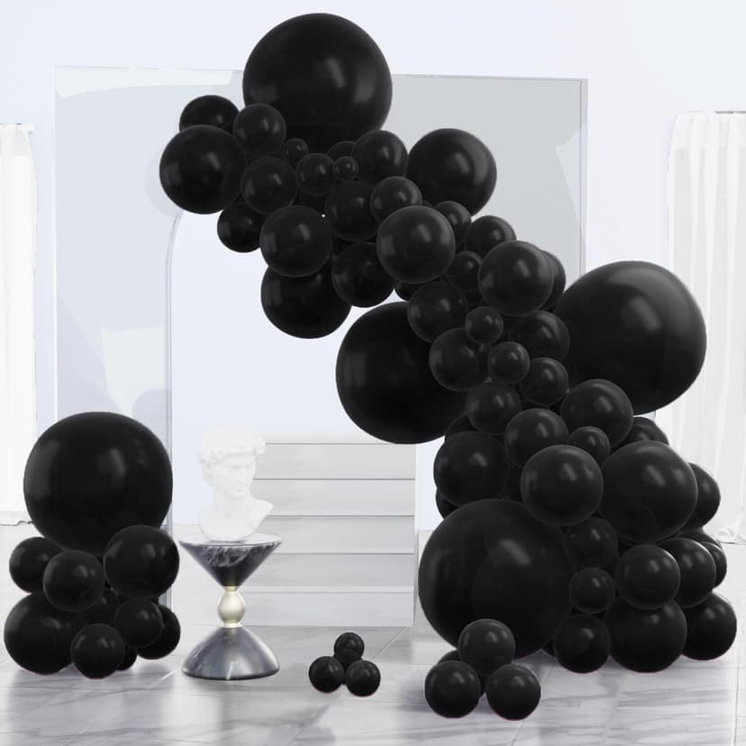 PartyWoo Black Balloons 140pcs Different Sizes of 18 12 10 5 Inch | Balloons for Baby Shower Birthday Graduation Casino Gaming Anniversary Retirement Baby Party Decorations Black-Y18