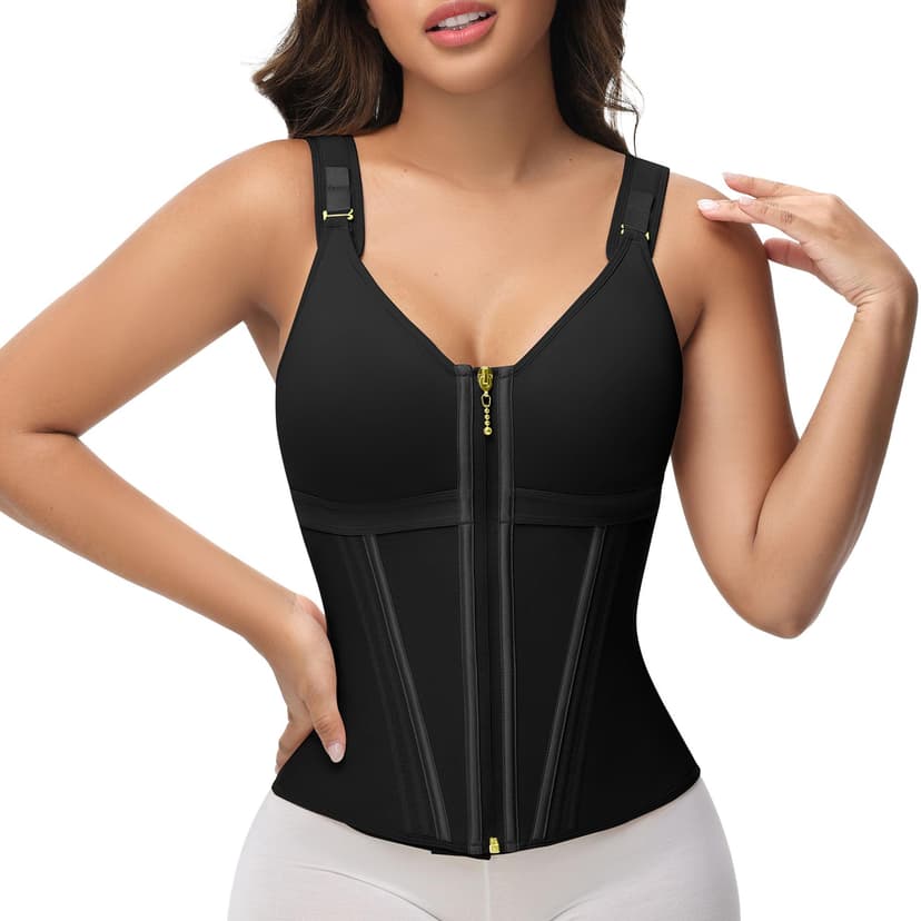 SHAPSHE Waist Trainer Corset for Women Tummy Control Body Shaper with Bra | 17 Steel Bones Back Support,Zipper and Hooks Double-Layer Closure,Adjustable Fabric Compression for Workout Postpartum