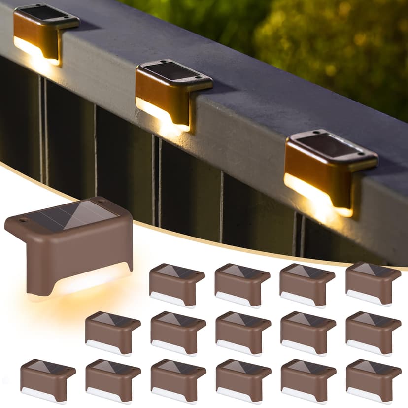 SOLPEX Solar Deck Lights Outdoor 16 Pack,Step Light Waterproof,Warm White | Led Solar lights for Outdoor Stairs,Step,Fence,Yard,Patio and Pathway