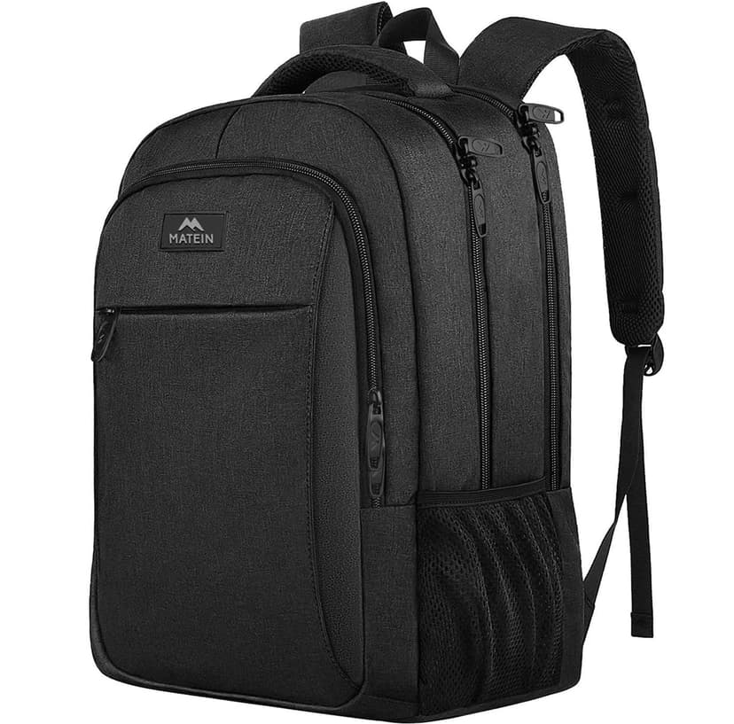 MATEIN Business Laptop Backpack, 15.6 Inch Travel Work Bag for Men Women | Water Resistant Daypack, Personal Item Bag Size, Anti Theft Pocket, Luggage Strap, Computer Backpack for Work College, Black