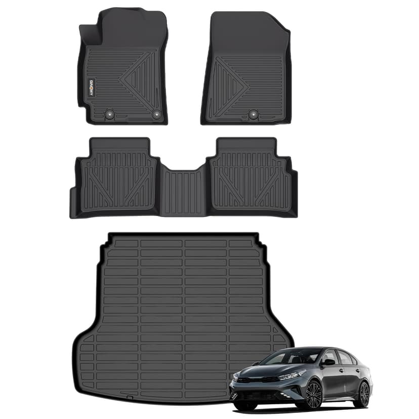 GINOWY-Floor Mats & Cargo Liner Full Set for Kia Forte 2019-2024,Compatible with Kia Forte GT丨GT-Line丨LX丨LXS Floor Liners TPE Rubber Cargo Trunk Mat Accessories