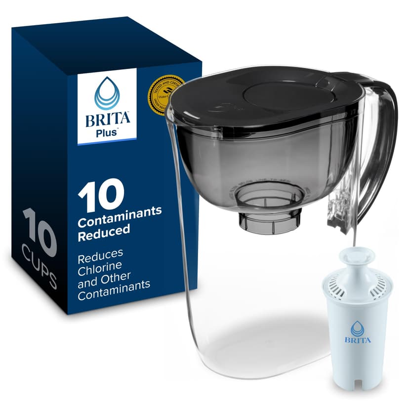 Brita Small 10 Cup Water Filter Pitcher, 1 BritaPlus Filter, Metro, Black | WQA and NSF/ANSI Certified, Reduces Chlorine, Copper, Mercury & Cadmium, Lasts 2 Months, Household Essential