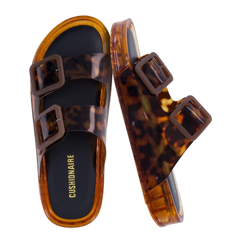 CUSHIONAIRE Pool Slides for Women Water Resistant Double Buckle Adjustable Slip-On Womens Sandals for Beach Shower Casual Wear