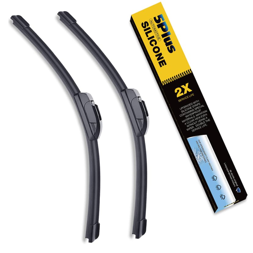 5 PLUS Premium Silicone Windshield Wipers Blades 22" and 22" Fit J-Hook Arm | Silicone 22"+22" Wiper Blades 2 Pack,All Weather Performance,Waterproof Rain,Streak-Free,Long Lasting Harsh Weather Design