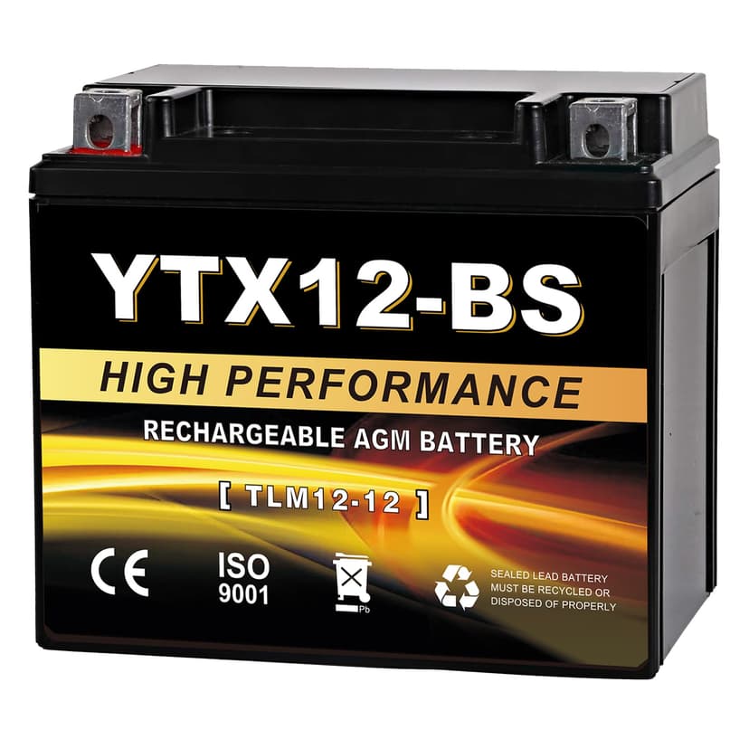 Daakmax YTX12-BS 12V 10Ah AGM Sealed Motorcycle Battery, Maintenance-Free, Compatible with Honda Kawasaki Suzuki Yamaha Powersports