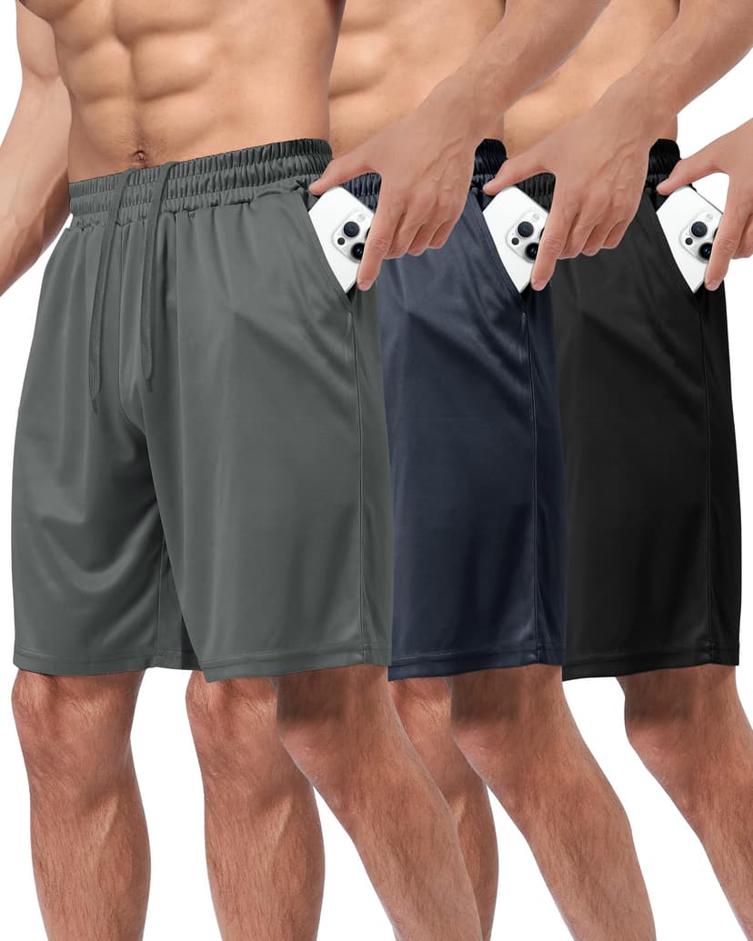 BOOJO 3 Pack Gym Basketball Mens Shorts - Quick Dry Black Workout Athletic Shorts with Pockets for Casual Running(S-6XL)