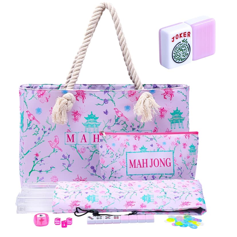 TIASUSAN American Mahjong Tile Set, 166 Pink Tiles, Bag and Mahjong Accessories, 4 All-in-One Rack/Pushers, Mahjong Set Complete