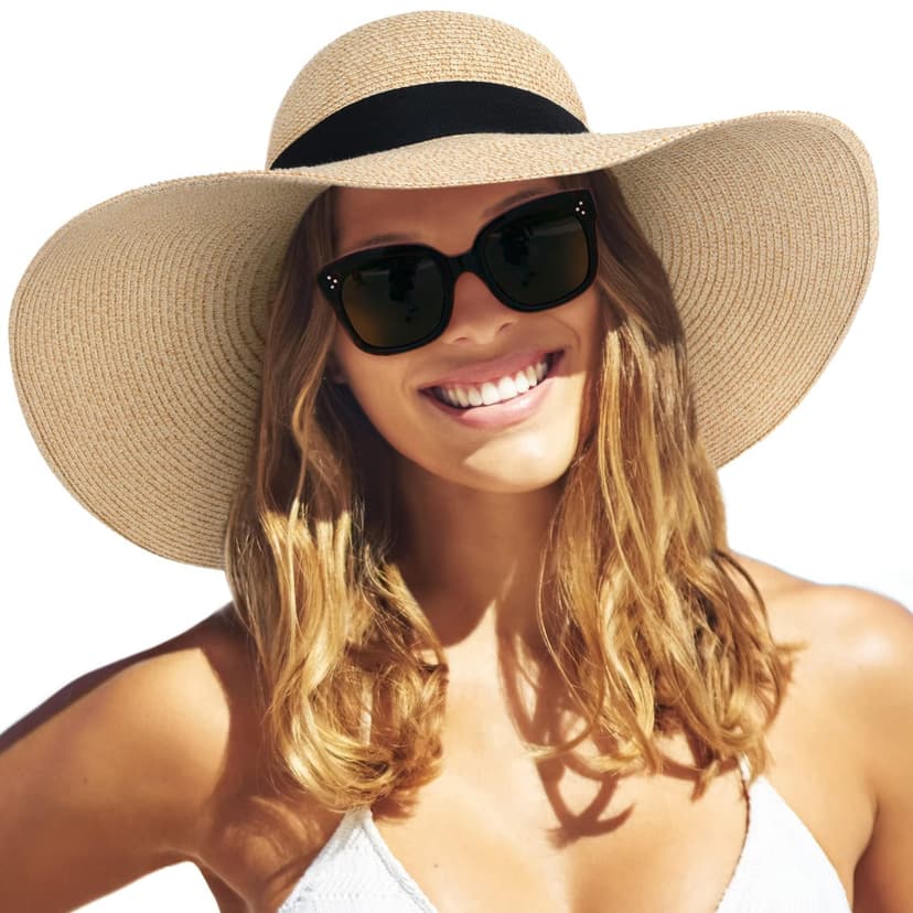 FURTALK Womens Sun Straw Hat Wide Brim UPF 80 Summer Hat Foldable Packable Floppy Beach Hats for Women