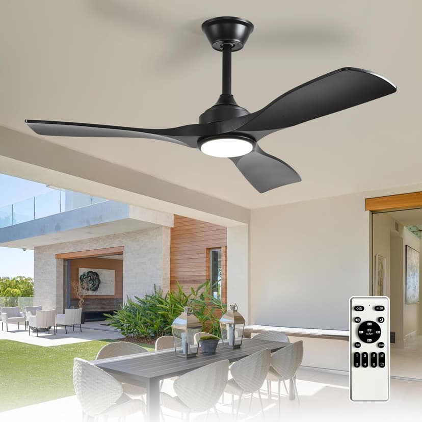 Depuley 42-Inch Ceiling Fan with Light: Black 3 Blade Outdoor Fans for Patios - Dimmable Ceiling Fan with Remote Control Fandelier Quiet DC Motor Reversible 6 Speed Timer