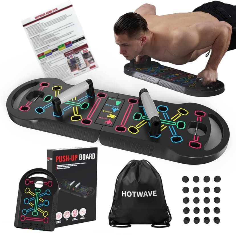HOTWAVE Push Up Board, Portable PushUp Board, Foldable 20 in 1 Push Up Bar | Multifunctional Pushup Handles for Floor, Professional Strength Training Equipment For Men and Women at Home Gym