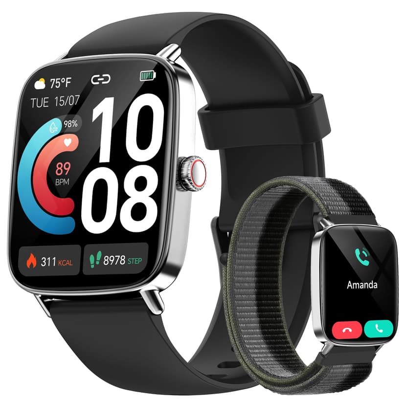 Smart Watch for Women, 1.85" HD Smartwatch Compatible iPhone/Samsung/Android (Answer/Make Calls), 100+ Sport Modes Fitness Tracker with Heart Rate/Sleep/SpO2 Monitor, IP68 Waterproof, with 2 Bands