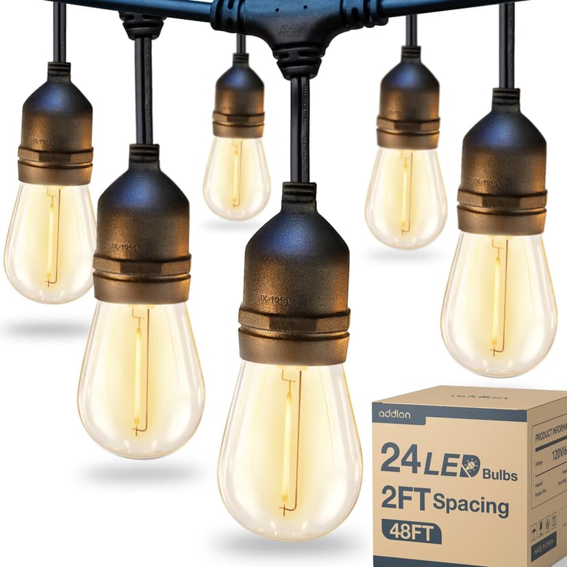 addlon LED Outdoor String Lights 48FT with 25 Edison Vintage Bulbs ETL | Commercial Grade Strand with Shatterproof Bulbs, Decorative Hanging Lights for Patio Backyard Garden Cafe Bistro Deck