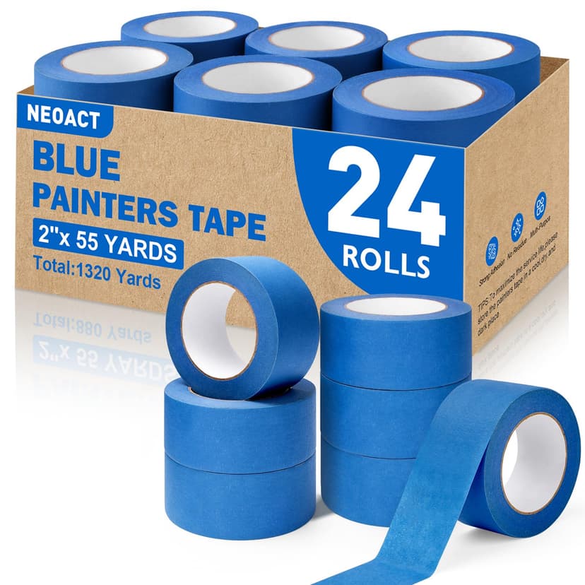24 Rolls Painters Tape 2 Inch Wide, Blue Masking Tape for Painting 55 Yards | UV Resistant, No Residue, Multi-Surface Blue Painters Tape for Walls Painting Packing DIY Crafts(1320 Yards Total)