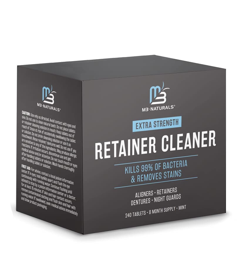 Retainer Cleaner Tablets, Denture Cleaner, Mint, 8 Month Supply by M3 | Compatible with Retainer Cleaner Machine & Ultrasonic Retainer Cleaner, Helps Remove Tough Stains, Buildup, Odors & Plaque