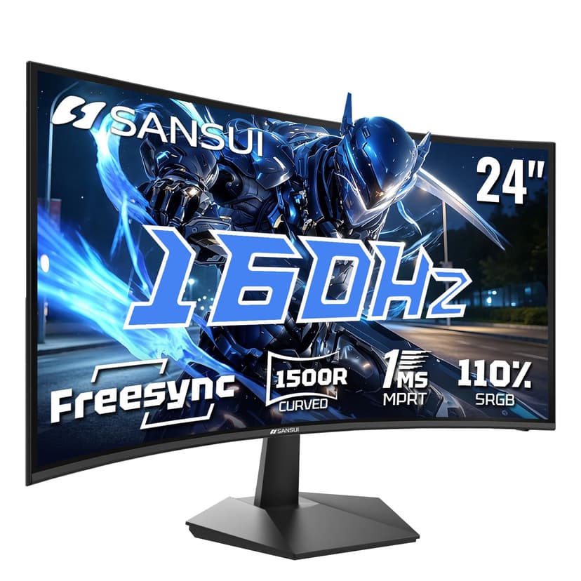SANSUI 24 Inch Curved 160Hz Gaming Monitor,1500R Curved Gaming Monitor | FHD 1080P Computer Monitor,MPRT 1ms Fast VA, Freesync,HDR,3000:1, HDMI2.0,DP1.4, VESA Supp.(ES-G24C1L HDMI Cable Incl.)