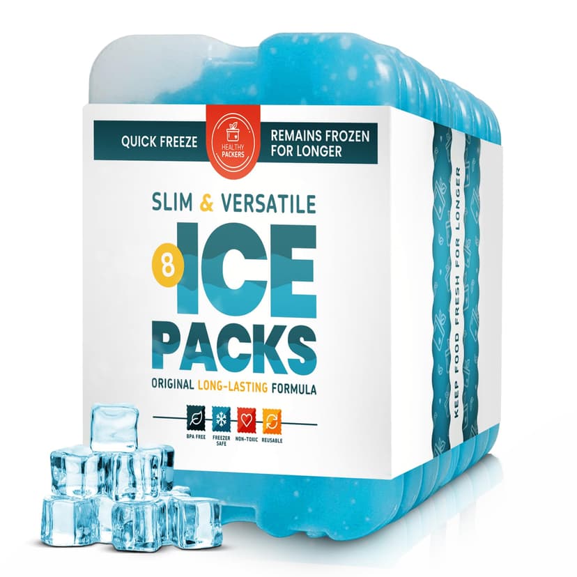 Healthy Packers Ice Packs for Lunch Boxes & Coolers - Freezer Packs - Original Cool Pack | Cooler Accessories for Beach, Camping & Fishing | Slim & Long-Lasting Reusable Ice Pack for Cooler