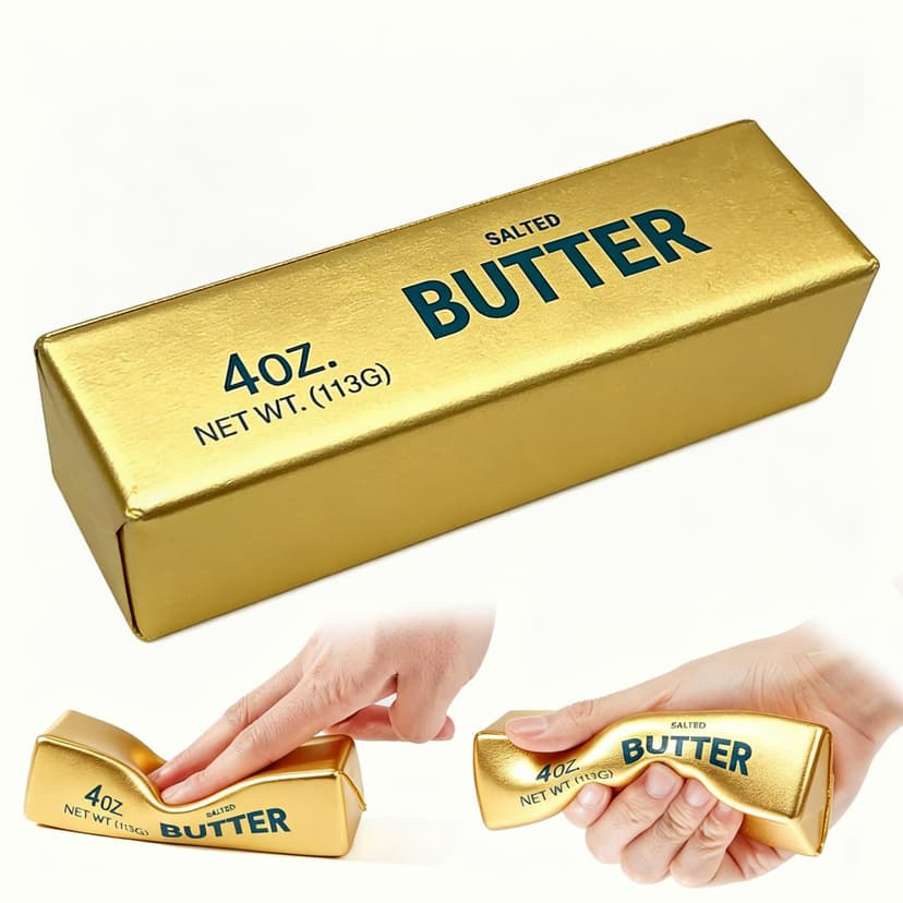 XQOQO Butter Squishy, Soft Slow Rising Squeeze Toys, Butter Stick Squishy Fidget Toys and Stress Balls Squishies for Office Desk Toys, Party Favors & Birthday Gifts(Golden)