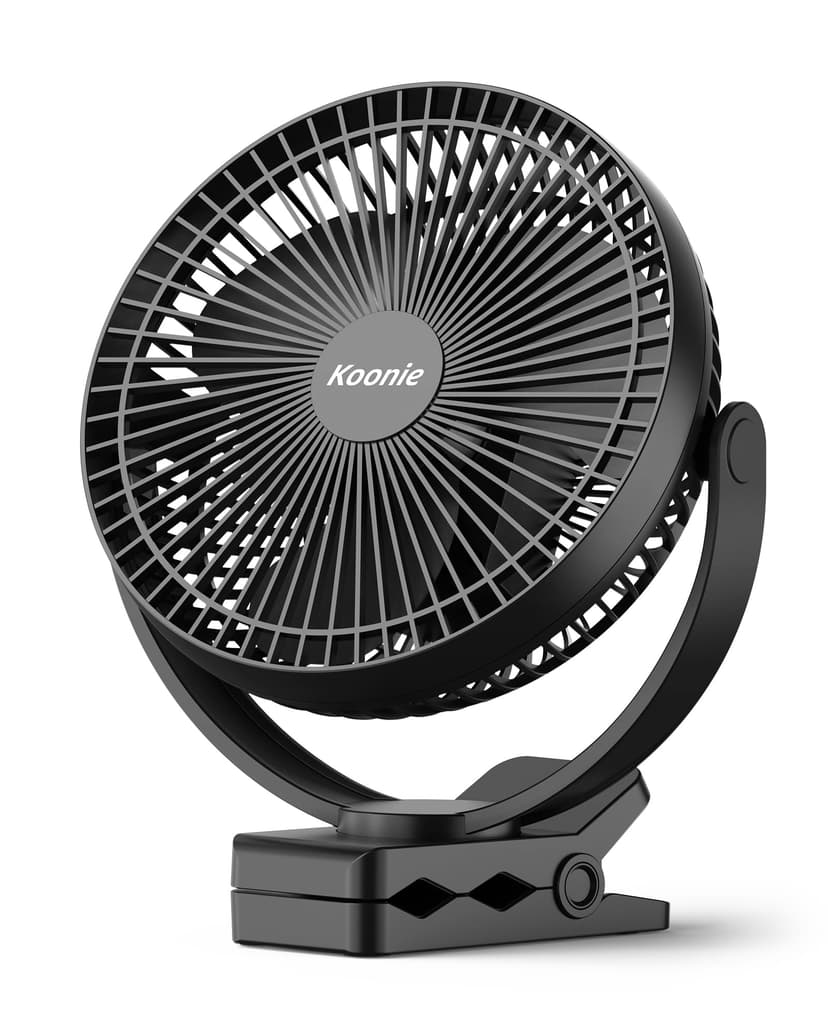 Koonie 8" Clip on Fan, 10000mAh Rechargeable Battery, Strong Airflow | 4 Speeds, Sturdy Clamp, Ideal Portable USB Desk Fan for Office, Golf Cart, Camping, Travel, Tent, Outdoor, Treadmill & Gym