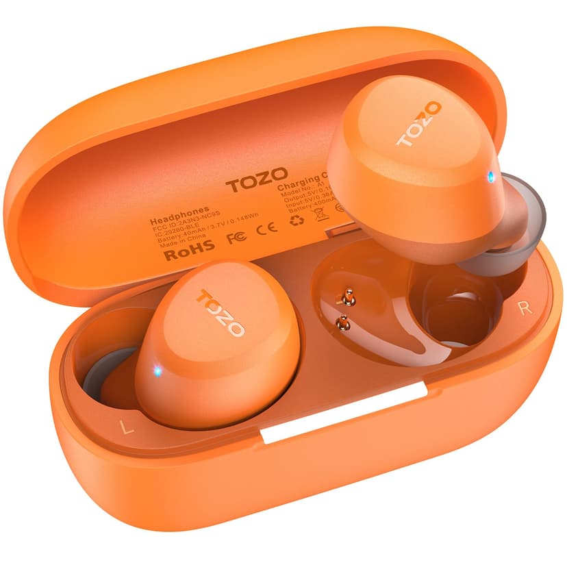 TOZO A1 Wireless Earbuds Bluetooth 5.3 Light Weight in Ear Headphones | IPX5 Waterproof,2 Mics for AI Calls,Immersive Premium Sound Bass Headset with Charging Case,32 EQ via App Orange
