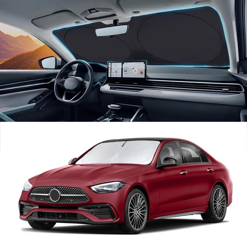 Sunshade Sun Shield for Mercedes-Benz C-Class W205 C250 C300 C400 2008-2026 | Custom Fits Benz SLK SLS CLA CLS CL-Class Car Accessories Window Shade Windshield Cover Sun Visor Protector Block UV Rays