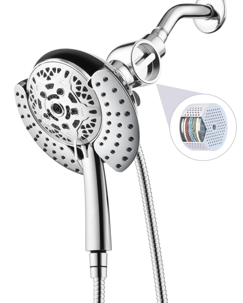 INAVAMZ 2 in 1 Shower Head with Handheld Combo High Pressure Chrome 2.5 GPM | 7.2" Rain Showerhead and 10 Spray Hand Held Shower, Adjustable Shower Angle, 59-inch Rotatable Stainless Steel Hose