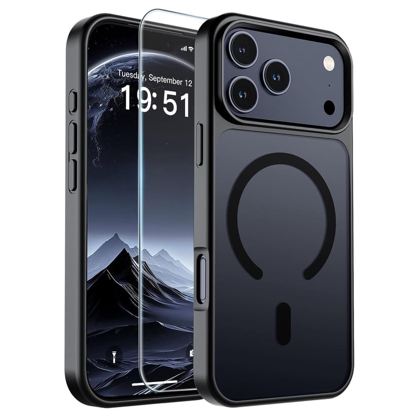 SUPFINE Magnetic for iPhone 17 Pro Max Case Black | With Screen Protector, Translucent Matte, Compatible with MagSafe, Military Grade Drop Proof, Rugged Shockproof Protective