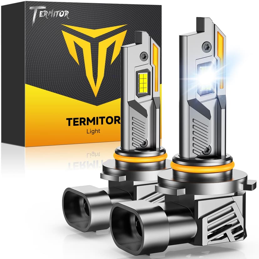 Termitor 9012/HIR2 Light Bulbs, 130,000LM 18X Ultra-Bright, 1:1 Mini Size | 6500K Cool White, 90,000hrs+ Lifespan with Cooling Fan, Plug N Play, IP68, 9012 Halogen for Off-road, Pack of 2