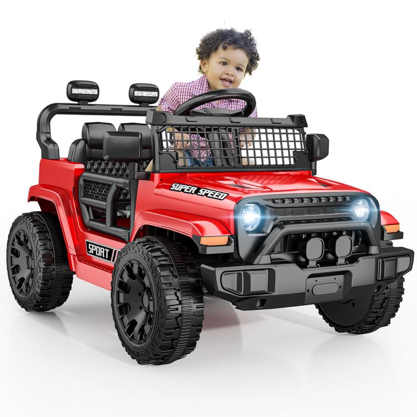 TRINEAR 12V Ride on Car for Kids with Parent Remote Control, Red | Electric Car with Spring Suspension, LED Lights & Music Player - Safe Battery Toy for Kids, Christmas & Birthday Gift