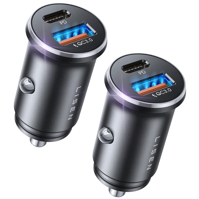 LISEN Car Charger USB C, 69W Cigarette Lighter USB Charger Adapter, 2 Pack | Car Accessories Gifts for Men, USBC Cars Fast Charging Adapter USBC Type C 12V Plug, for iPhone 17 Pro Max 16 15 14 13 12
