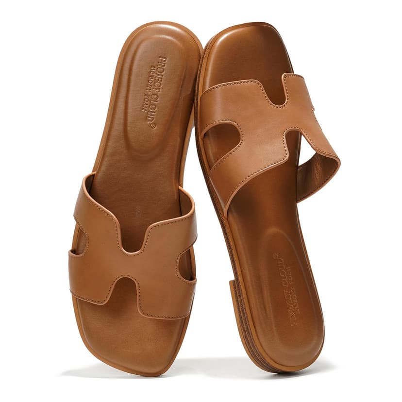 Project Cloud 100% Genuine Leather Sandals Women Flats For Women (Jannel) | Sandals for Women Fashion Flat Womens Sandals with Memory Foam Insole Slides Sandals Footwear Mules Women's Sandals