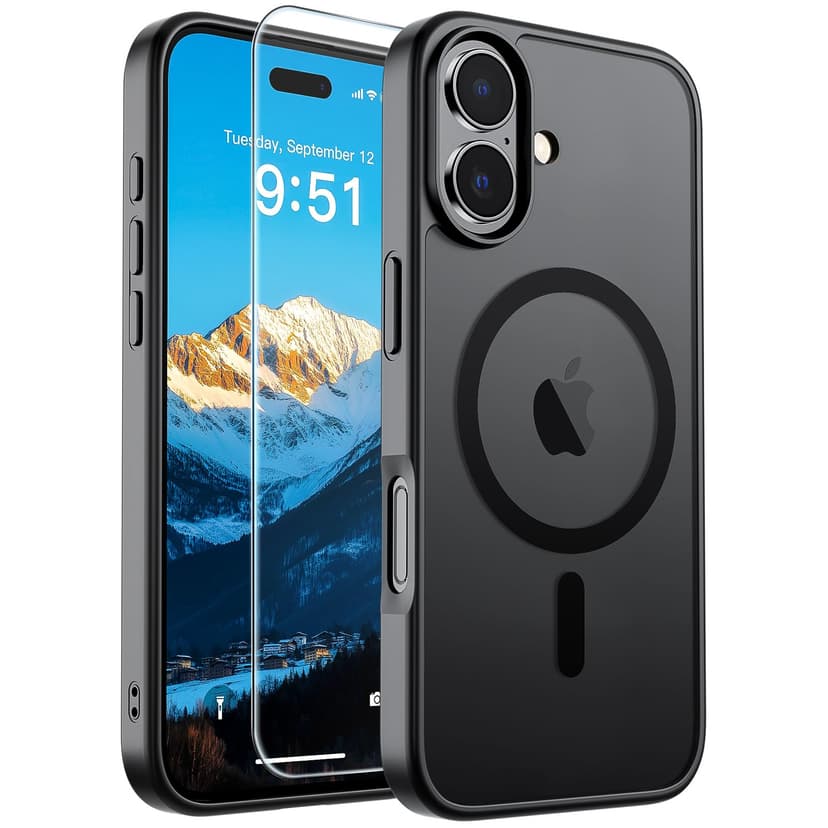 SUPFINE Magnetic for iPhone 17 Case Black with Screen Protector | Translucent Matte Phone Cover, Compatible with MagSafe, Military Grade Drop Proof, Rugged Shockproof Protective