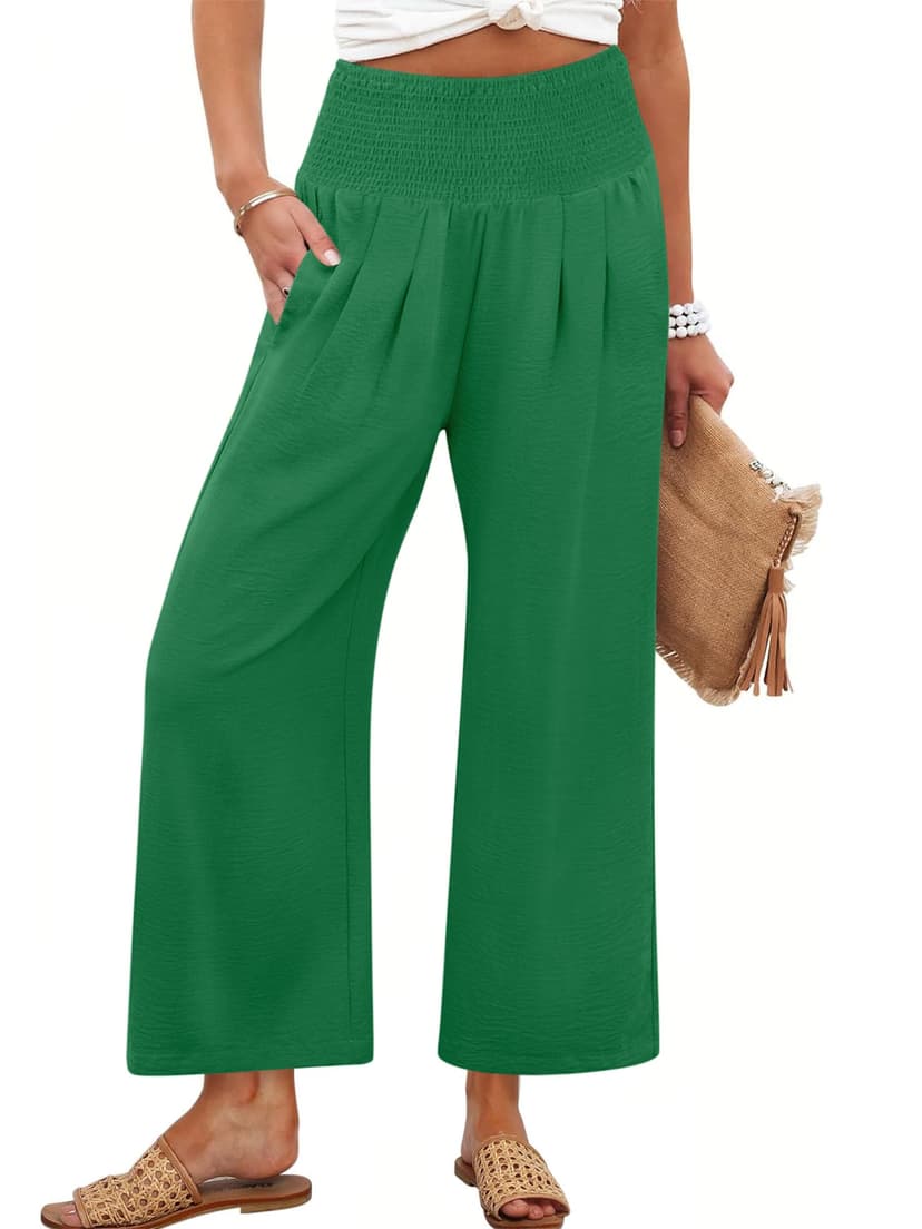 ANRABESS Womens Wide Leg Palazzo Pants with Pockets | Lightweight Breathable High Waisted Pants, Beach Vacation Flowy, Lounge & Casual Summer Trousers