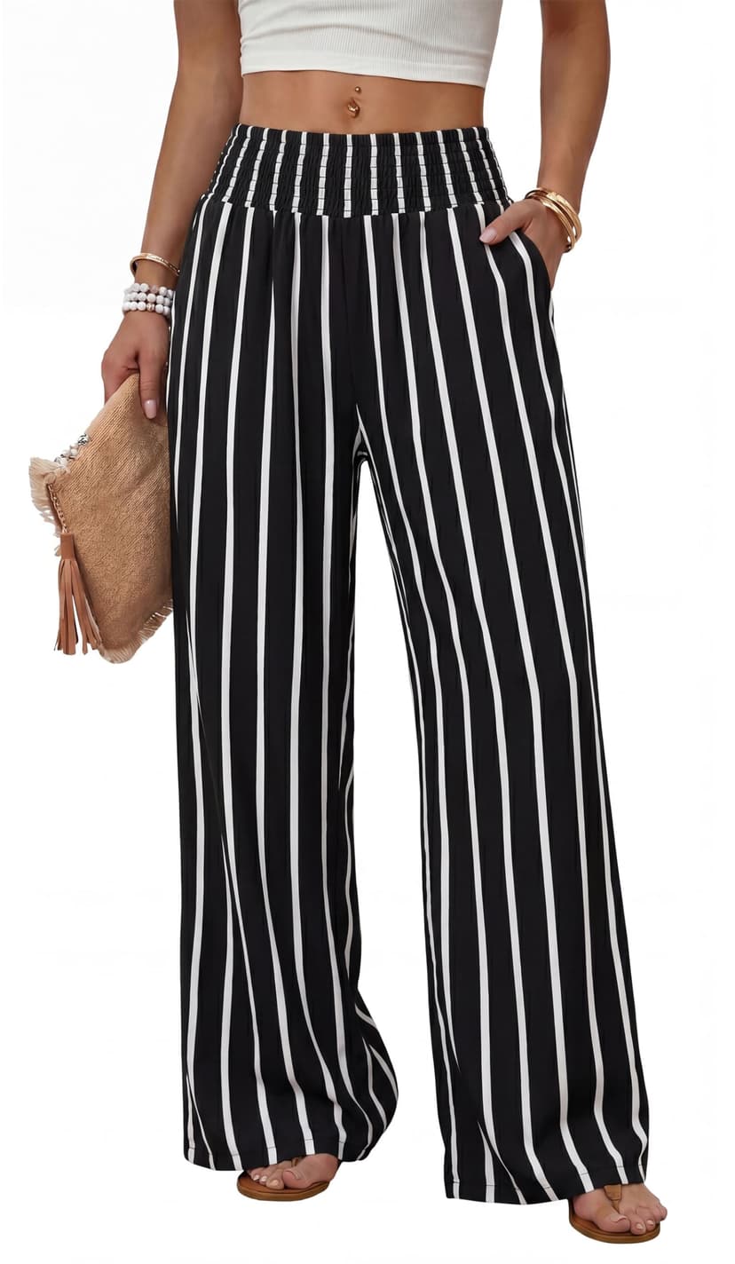 Sampeel Wide Leg Pants Woman High Waist Trousers with Pockets Casual Lounge