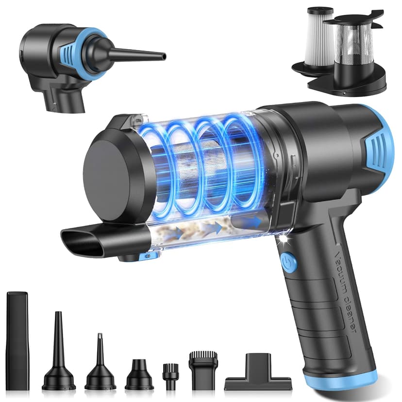 KMM Handheld Car Vacuum Cleaner, 16000PA Air Duster & Hand Held Vacuum | 120W High Power, Cordless, Portable, Rechargeable with Multi-Nozzles & LED Light for Home, Car, Office, Pet