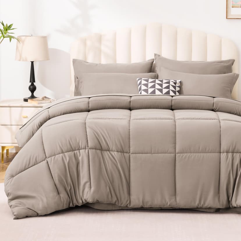 Love's cabin Twin Comforter Set Light Brown, 5 Pieces Twin Bed in a Bag, All Season Bedding Sets with 1 Comforter, 1 Flat Sheet, 1 Fitted Sheet, 1 Pillowcase and 1 Pillow Sham