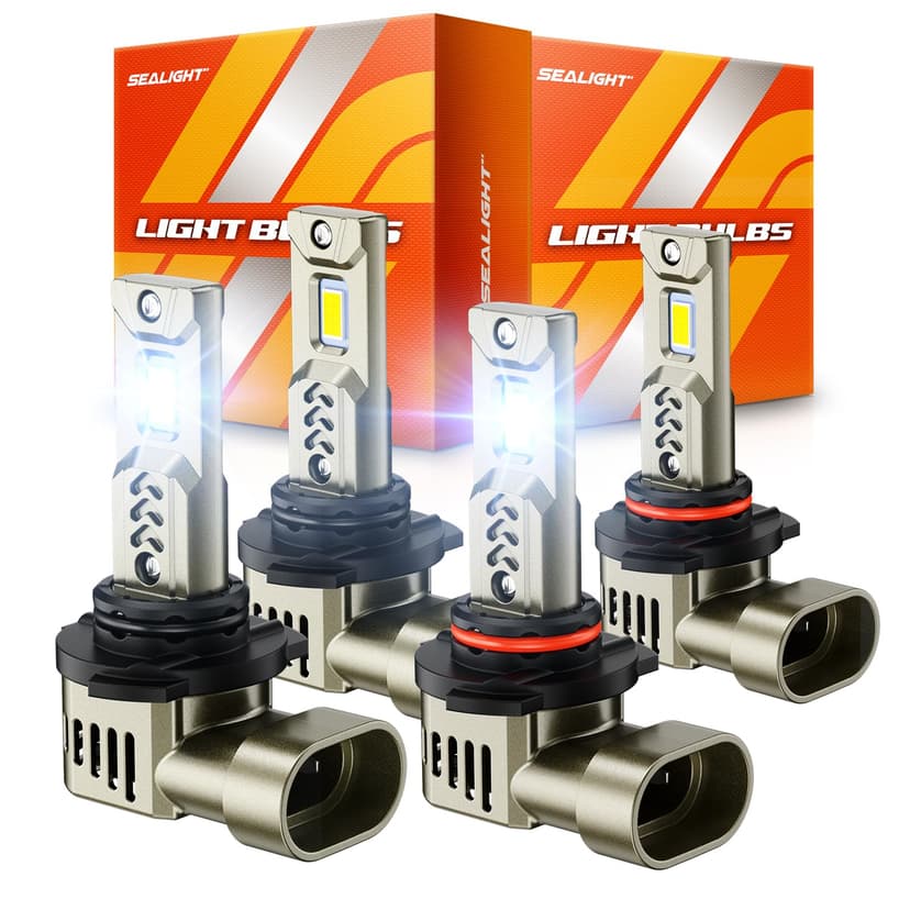 SEALIGHT 9005/HB3 9006/HB4 LED Bulbs Combo, 1200% Super Bright, 1:1 Mini Size, 10-Year Extended Lifespan with Cooling Fan, 6500K White Canbus Ready, Plug-N-Play, Pack of 4