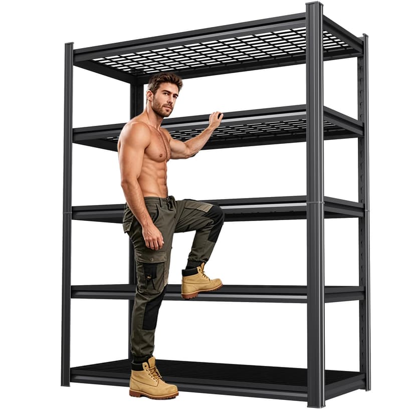 KORVENA Storage Shelves,Garage Shelving,Adjustable Heavy Duty Shelving Unit,5T Tall Garage Shelves，Metal Standing Shelf Units,Utility Rack for Kitchen Warehouse Industrial Basement 71.2 * 35.4 * 15.7