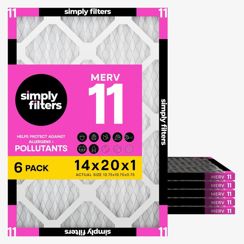 Simply 14x20x1 Air Filter, Merv 11, MPR 1000, 6 Pack, Furnace Air Filter for HVAC (Actual Size: 13.75"x19.75"x0.75") DUST, Pet, & Allergy Control