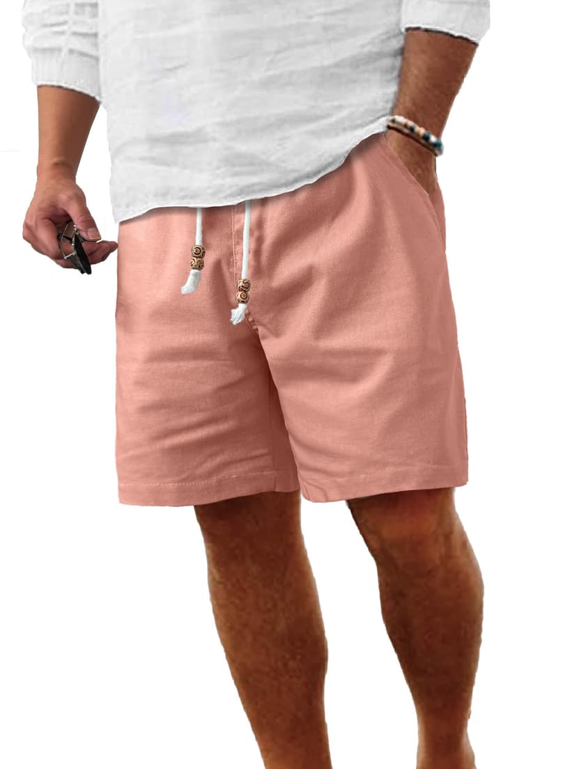 Comdecevis Men's Cotton Linen Casual Shorts | Regular fit, Breathable lightweight, elastic waist with beaded drawstring, ideal for summer beach vacation cruise & golf