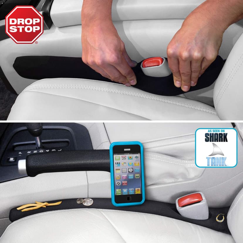 Drop Stop – 2 Original Car Seat Gap Fillers (Shark Tank) + Dash Pad + Light | Car Accessories for Men & Women, Between Seats Console Organizer, Patented, As Seen On Shark Tank