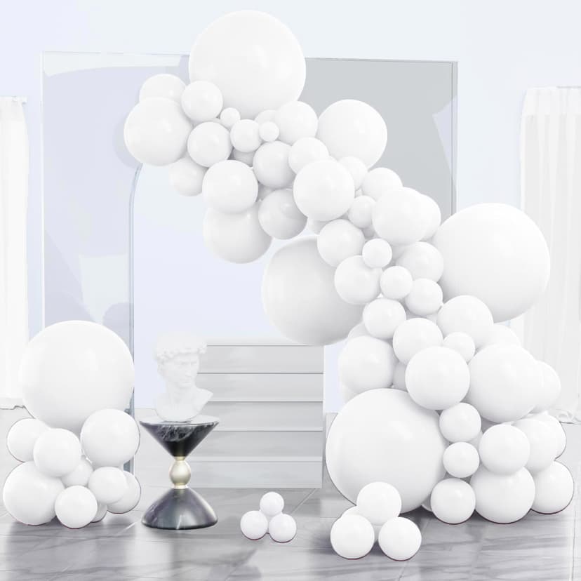 PartyWoo White Balloons 140pcs Matte White Latex Balloons Different Sizes | 18 12 10 5 Inch for Wedding Bridal Graduation Baby Shower Birthday Bridal Shower Gender Reveal Party Decorations White-Y13