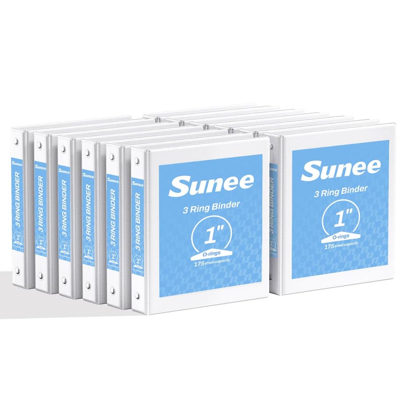 SUNEE 3 Ring Binders 1 Inch 12 Pack, Clear View Binders Bulk Three Ring PVC-Free (Fit 8.5x11 Inches) for School or Office Business Supplies, White