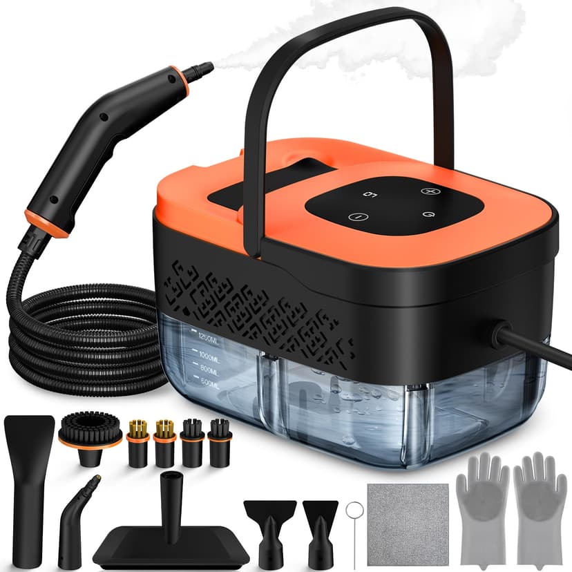 Steam Cleaner, Portable Steamer for Cleaning with 16pcs Accessories, 6-Level Adjustable and 15s Heat-Up, Handheld Steam Cleaner for Home, Tile, Dirt, Grout, Grease, Car Detailing