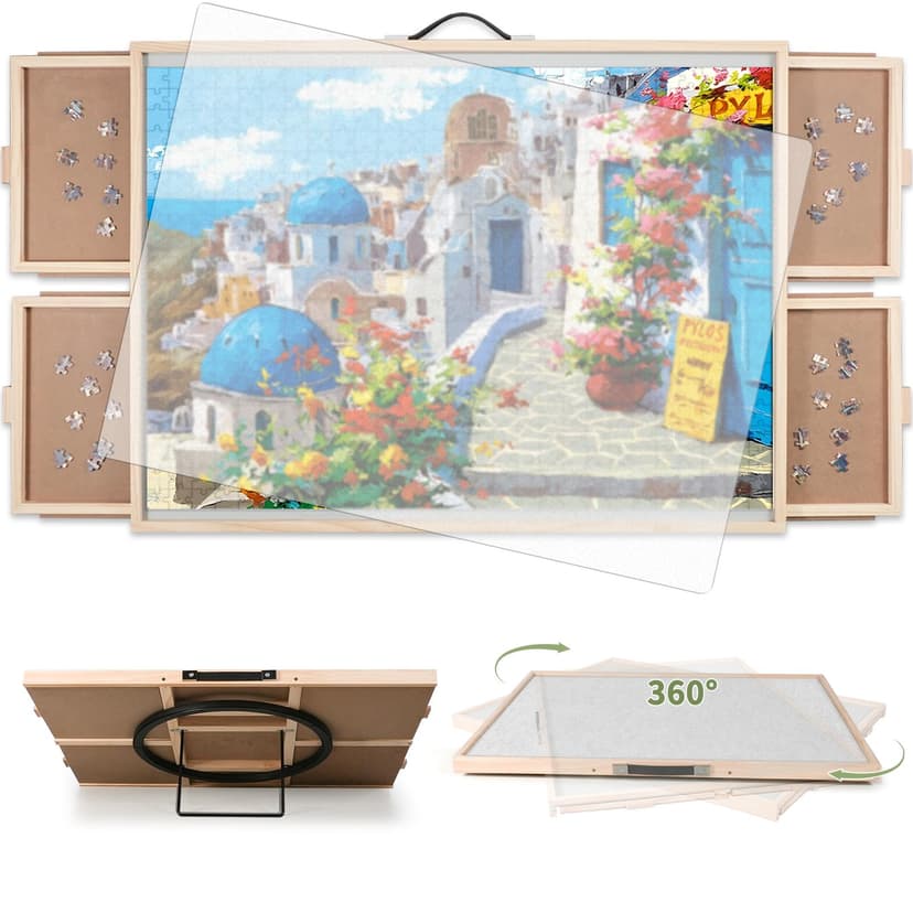 BuilderButler 2000 Pieces 2-in-1 Tilting & Rotating Puzzle Board, 40.16"x28.5"Portable Puzzle Table with 4 Drawers & Cover